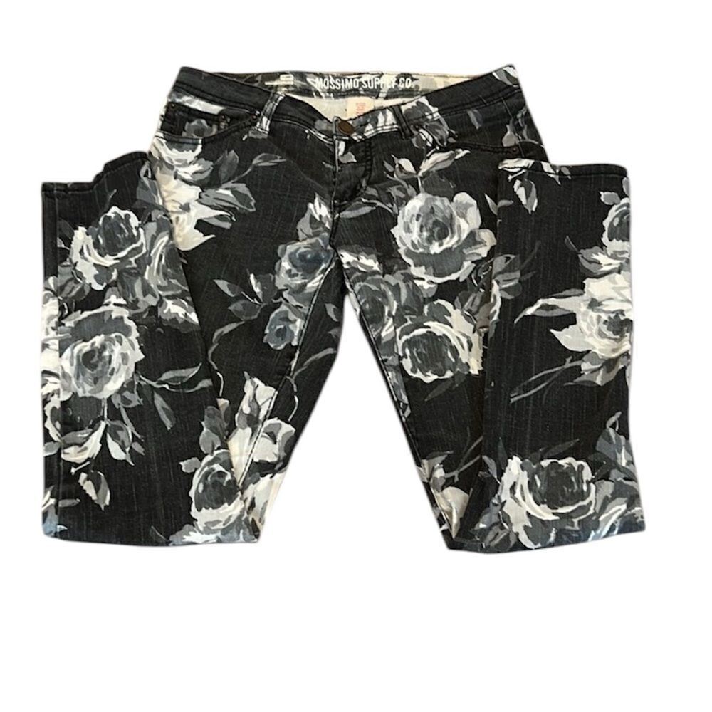 Mossimo sz 6 black and grey flowered skinny jeans EUC